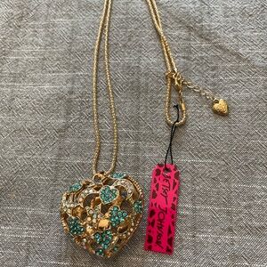 Gold Heart Pendant Necklace with Blue Accents